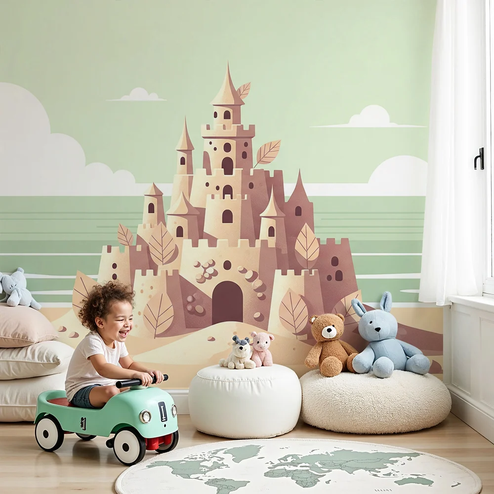 Papel de parede para quarto de crianç | Castelo de areia encantado na praia