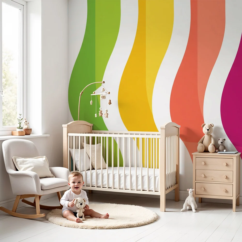 Papel de parede para quarto de crianç | Ondas coloridas e dinâmicas para um ambiente alegre