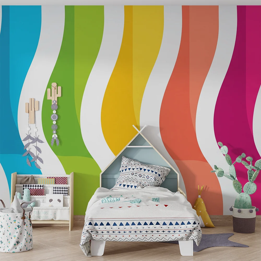 Papel de parede para quarto de crianç | Ondas coloridas e dinâmicas para um ambiente alegre