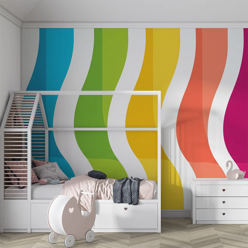 Papel de parede para quarto de crianç | Ondas coloridas e dinâmicas para um ambiente alegre