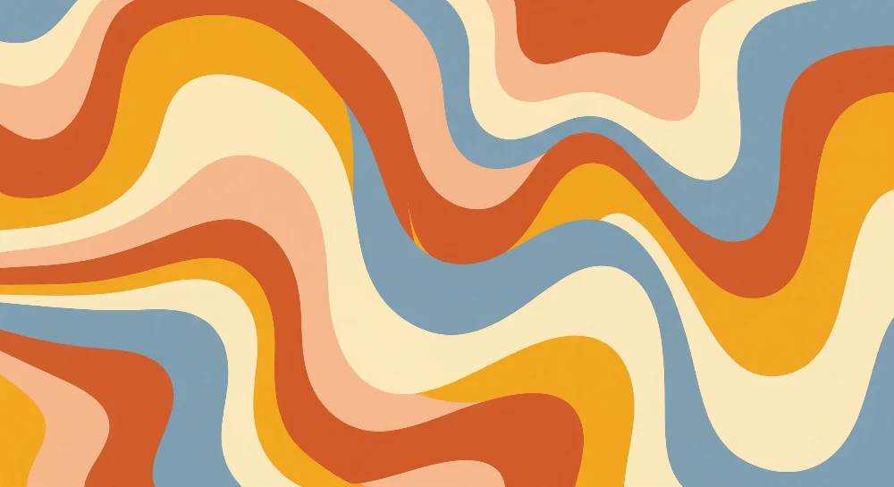 Papel de parede para quarto de crianç | Padrões ondulados com cores retro para um ambiente acolhedor
