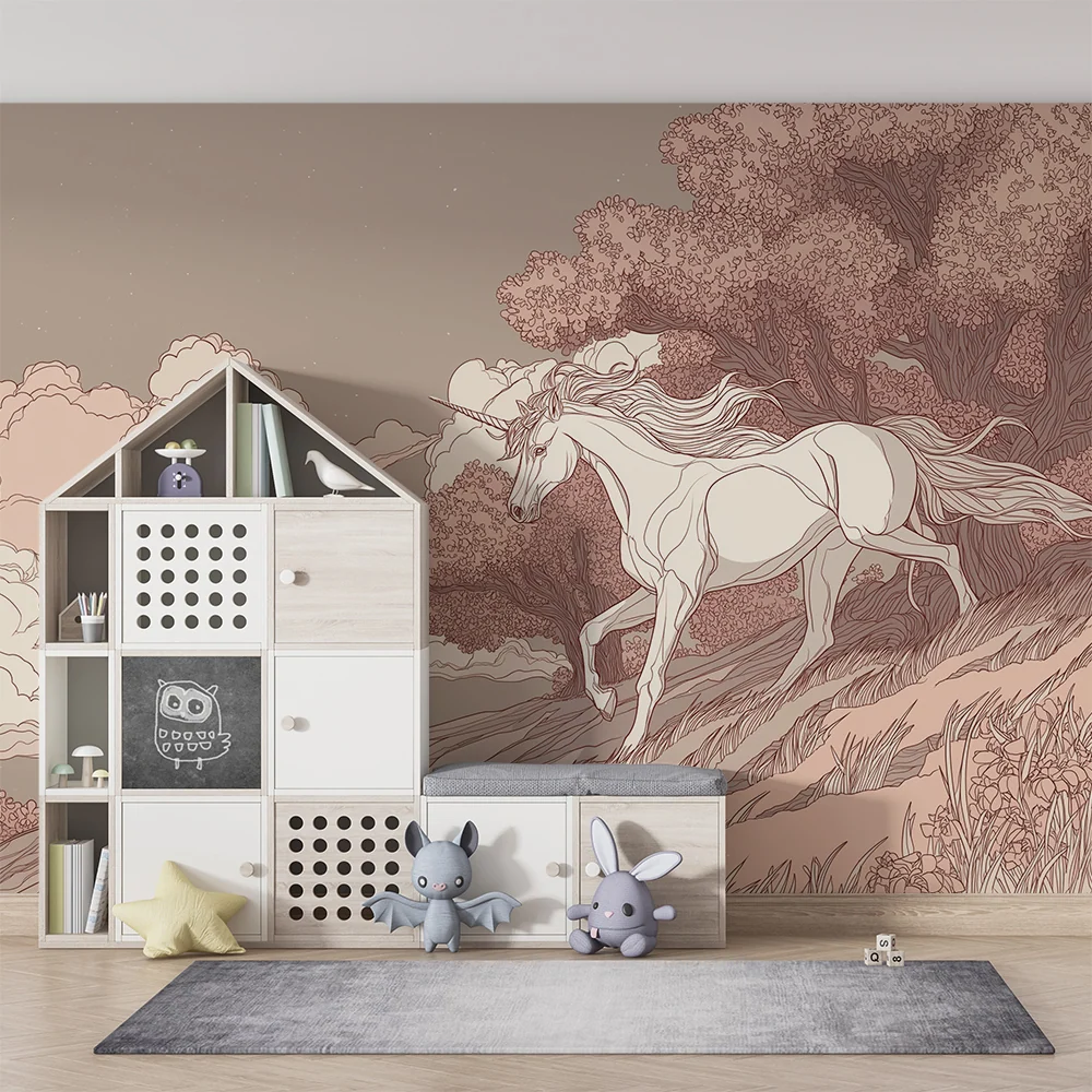 Papel de parede para quarto de crianç | Unicórnio majestoso numa paisagem de sonho