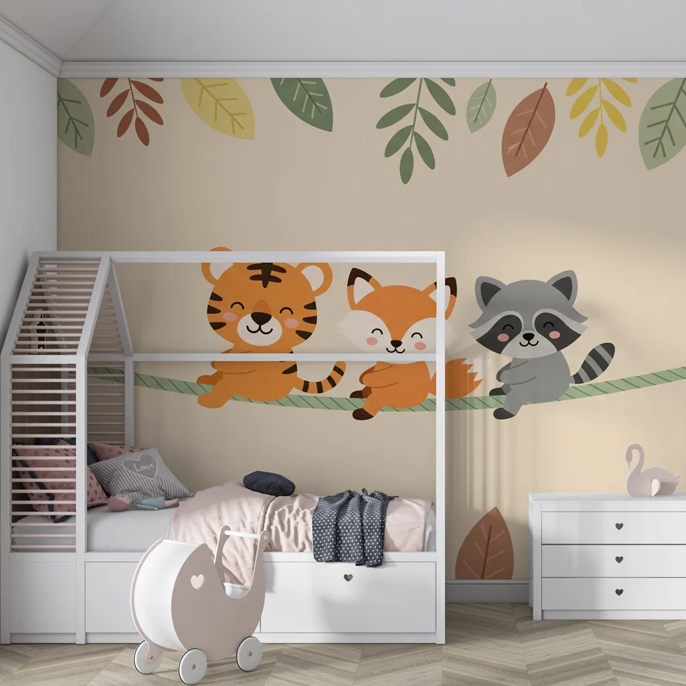 Papel de parede quarto bebê | Animais amigáveis na floresta