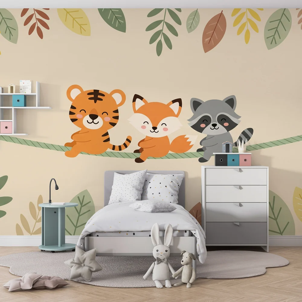 Papel de parede quarto bebê | Animais amigáveis na floresta