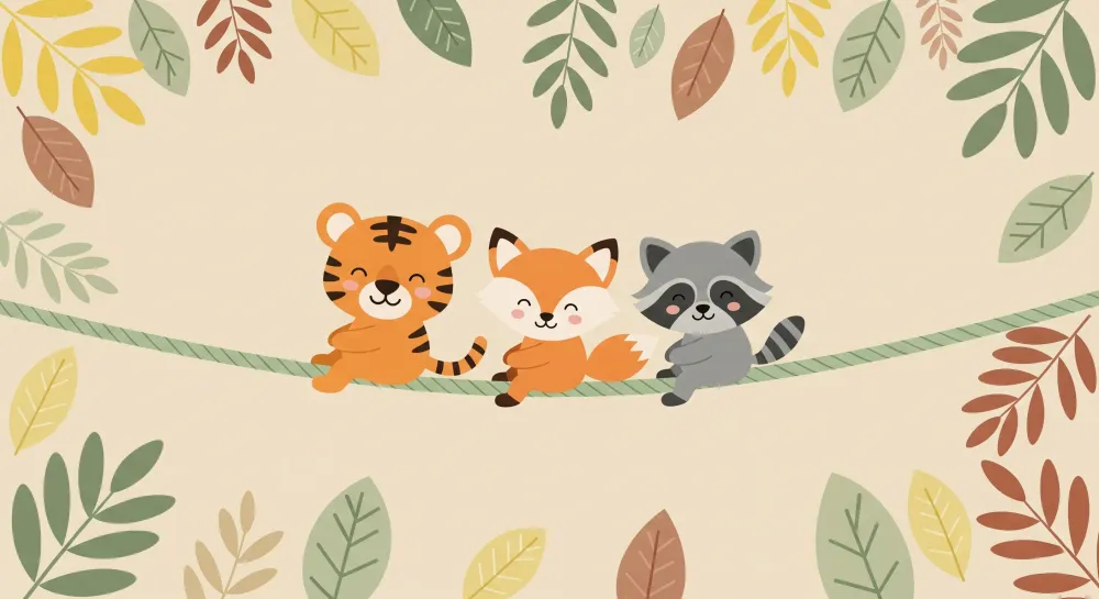 Papel de parede quarto bebê | Animais amigáveis na floresta
