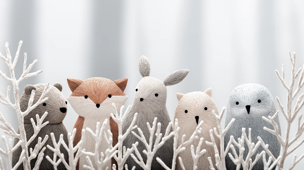 Papel de parede quarto bebê | Animais fofos no coração da floresta