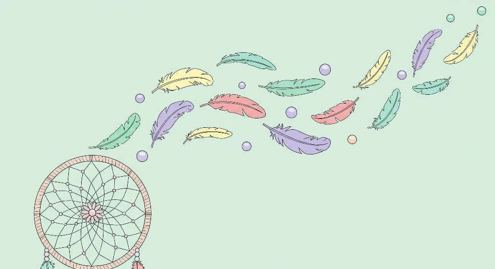Papel de parede quarto bebê | Apanhador de sonhos e penas coloridas em fundo pastel