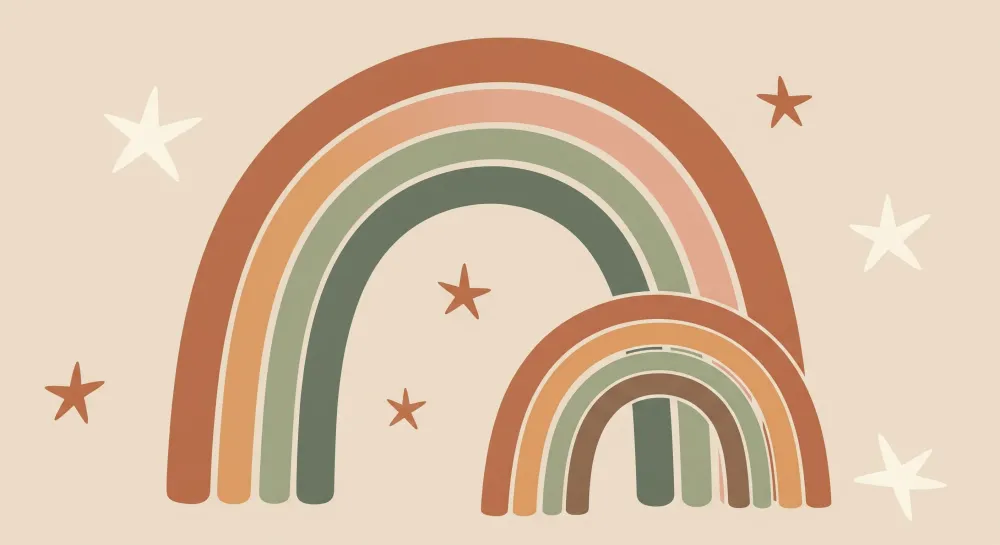 Papel de parede quarto bebê | Arco-íris suave e estrelas