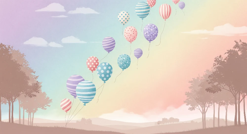 Papel de parede quarto bebê | Balões coloridos flutuando num céu pastel