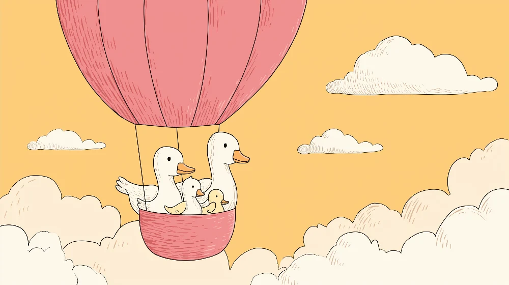 Papel de parede quarto bebê | Balão de ar quente com patos felizes