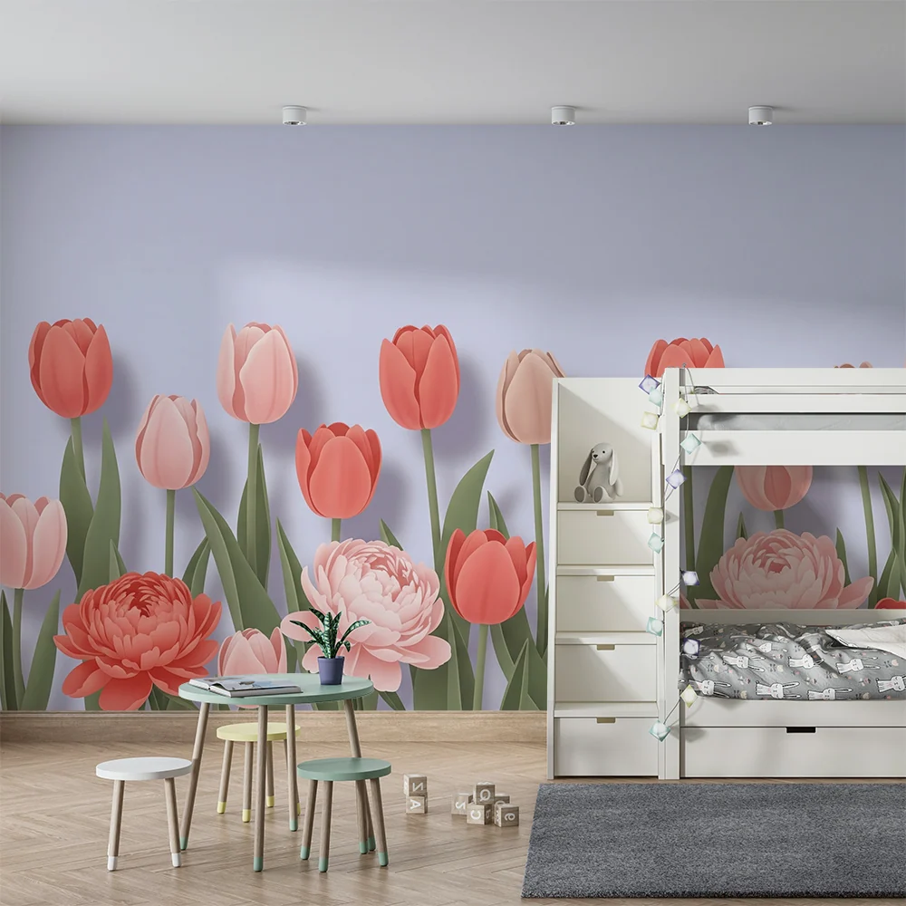 Papel de parede quarto bebê | Buquês de tulipas pastel