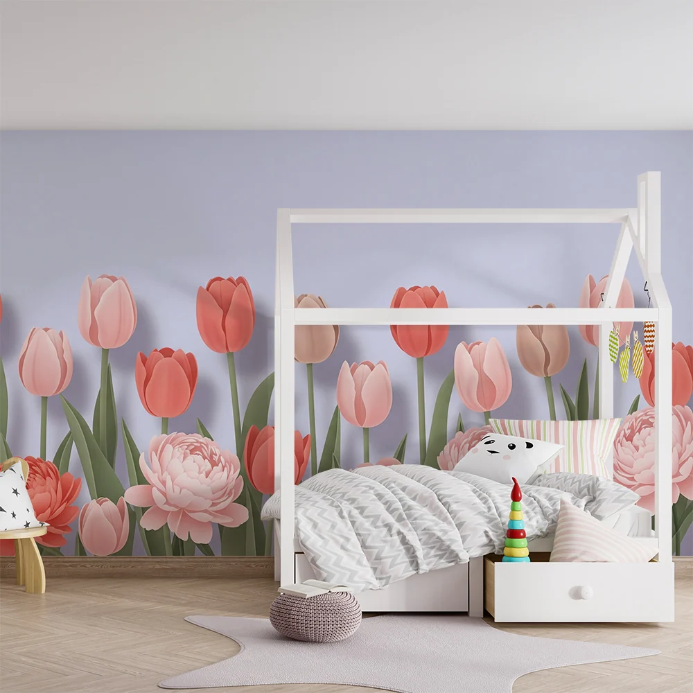 Papel de parede quarto bebê | Buquês de tulipas pastel