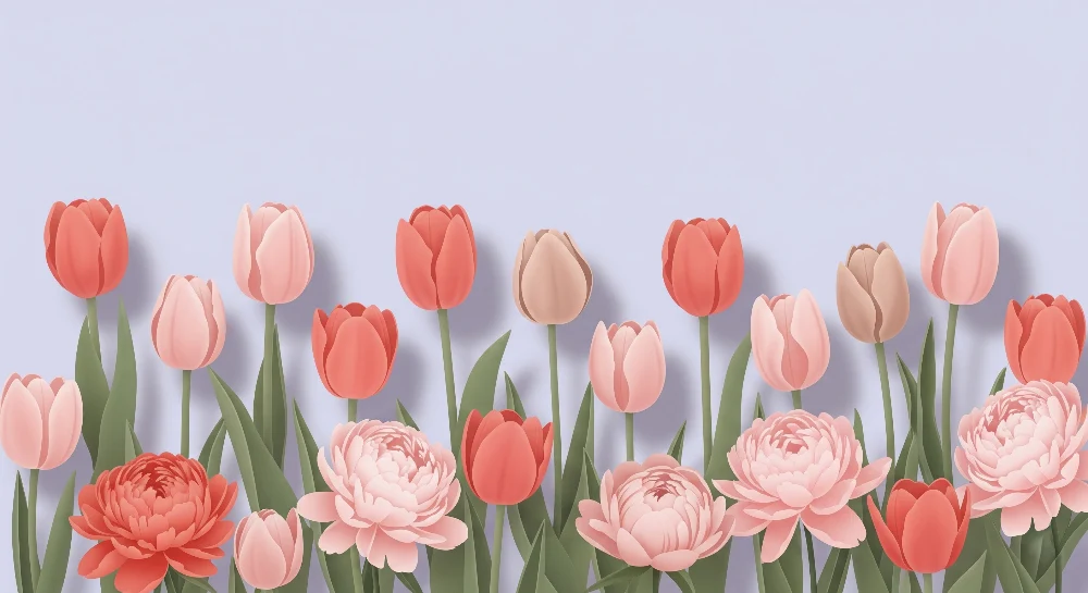 Papel de parede quarto bebê | Buquês de tulipas pastel