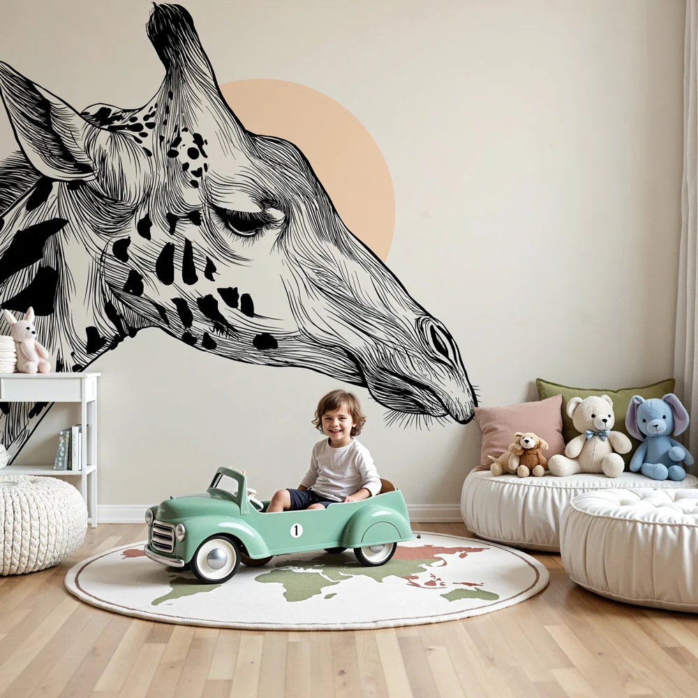 Papel de parede quarto bebê | Cabeç de girafa elegante
