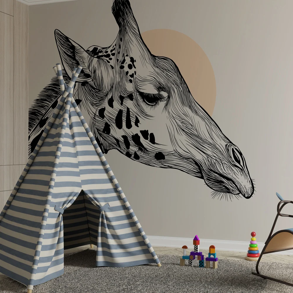 Papel de parede quarto bebê | Cabeç de girafa elegante