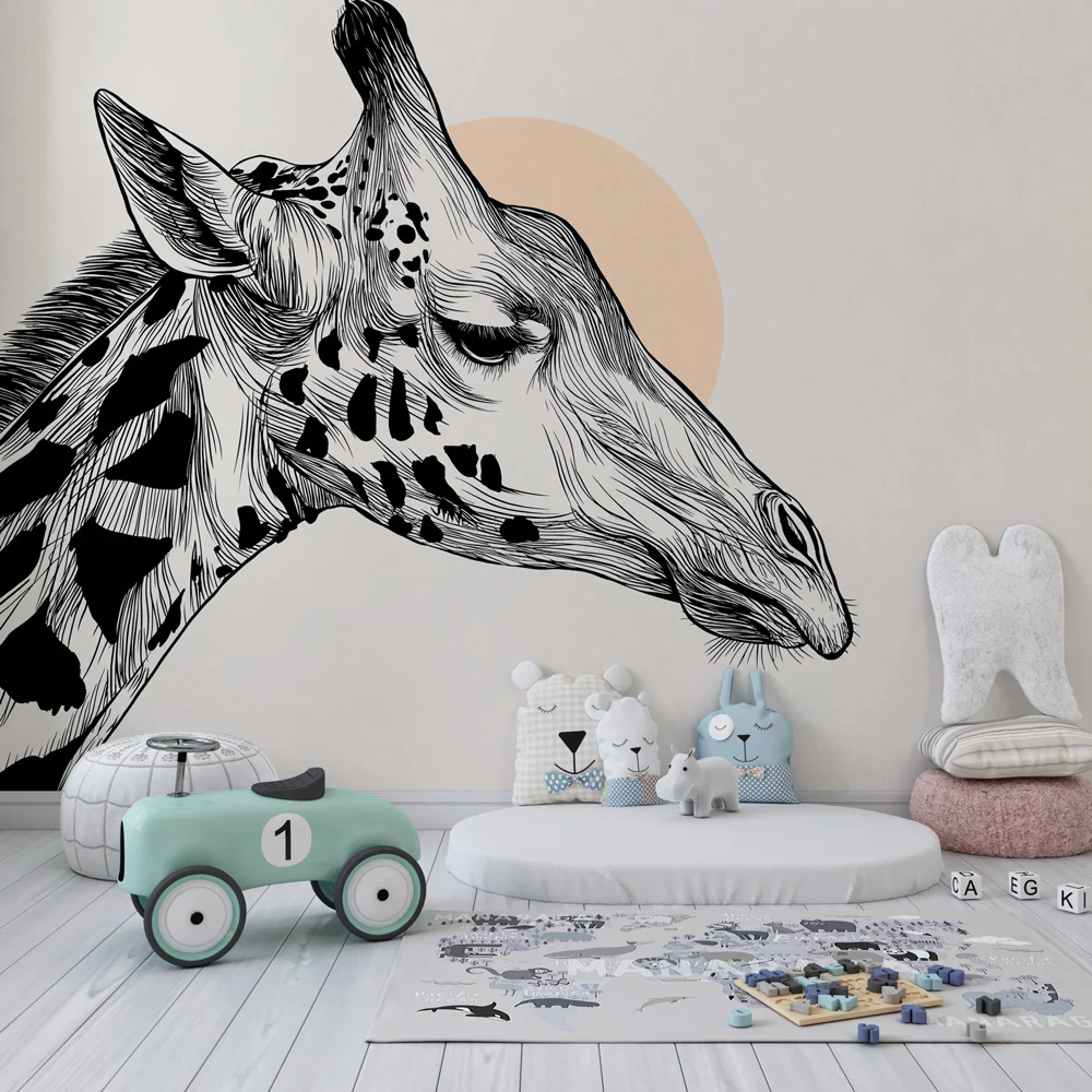 Papel de parede quarto bebê | Cabeç de girafa elegante