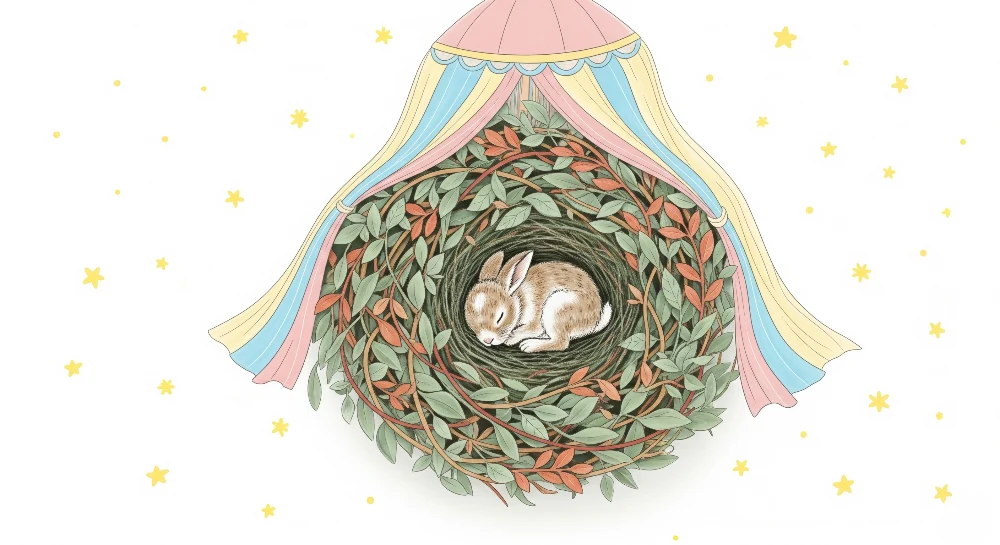Papel de parede quarto bebê | Coelho adormecido em um ninho aconchegante
