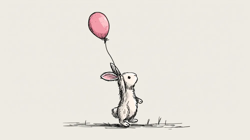 Papel de parede quarto bebê | Coelho travesso com balão cor-de-rosa