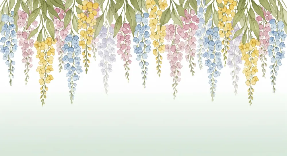 Papel de parede quarto bebê | Delicadas flores em cascata em tons pastel