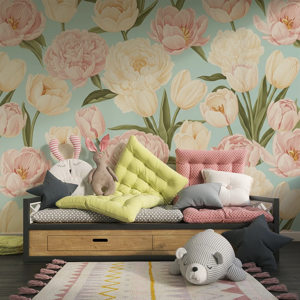 Papel de parede quarto bebê | Flores pastel e suavidade primaveril