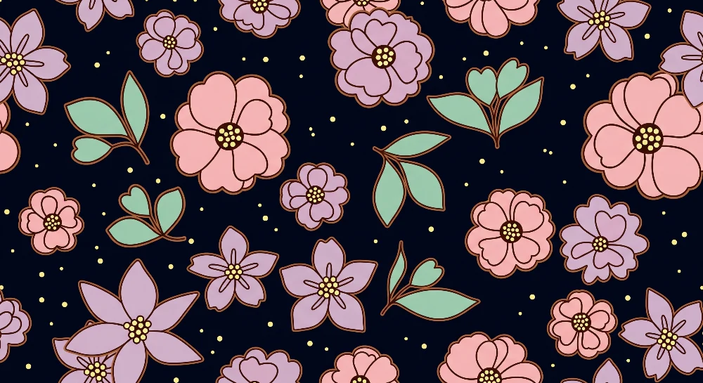 Papel de parede quarto bebê | Flores pastel em fundo escuro para um ambiente suave