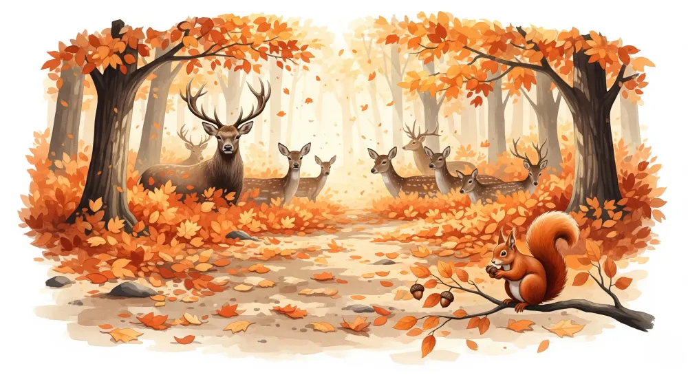 Papel de parede quarto bebê | Floresta de outono com animais