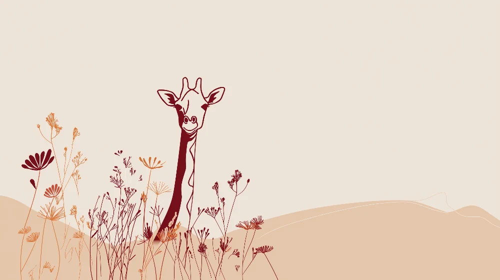 Papel de parede quarto bebê | Girafa sorridente e flores delicadas