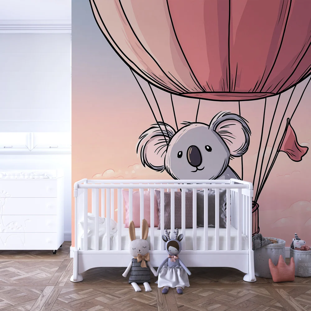 Papel de parede quarto bebê | Koala em um balão de ar quente