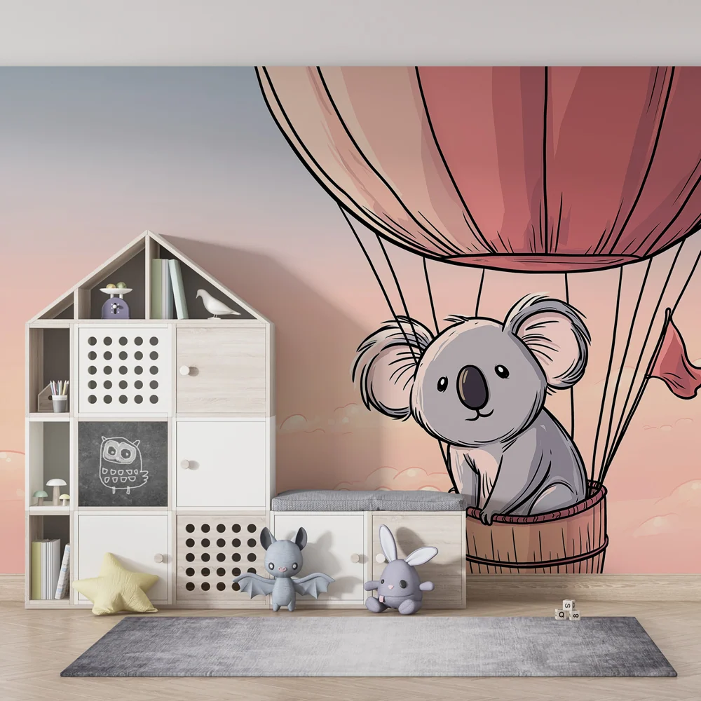 Papel de parede quarto bebê | Koala em um balão de ar quente