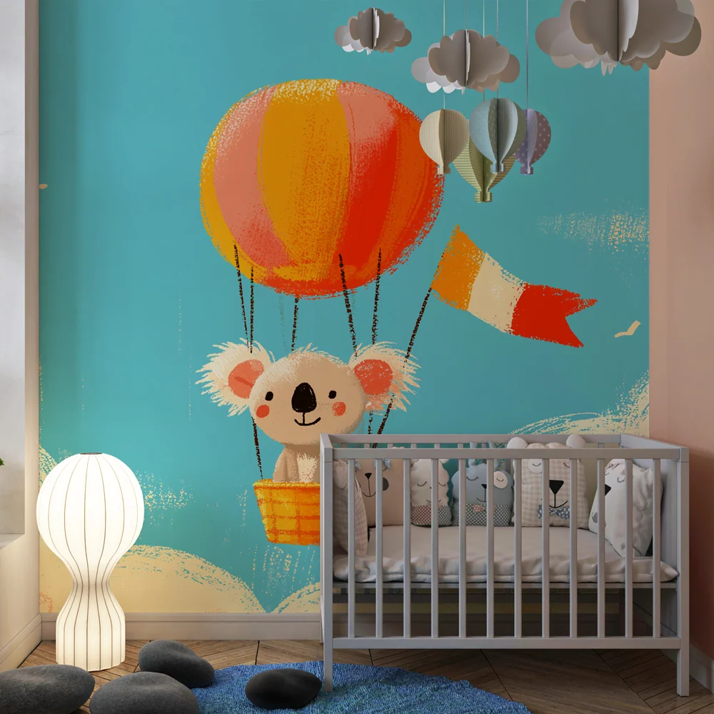Papel de parede quarto bebê | Koala em um balão dirigível