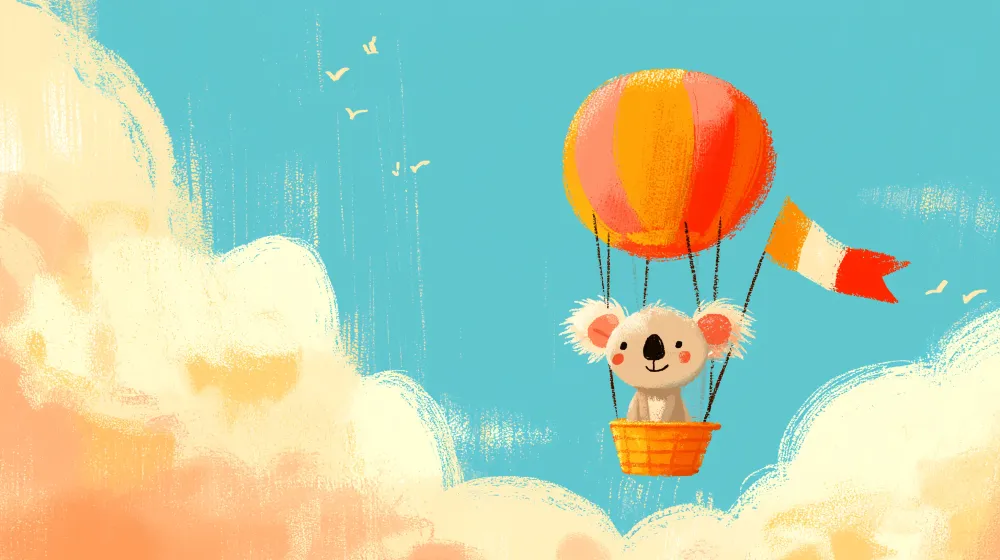 Papel de parede quarto bebê | Koala em um balão dirigível