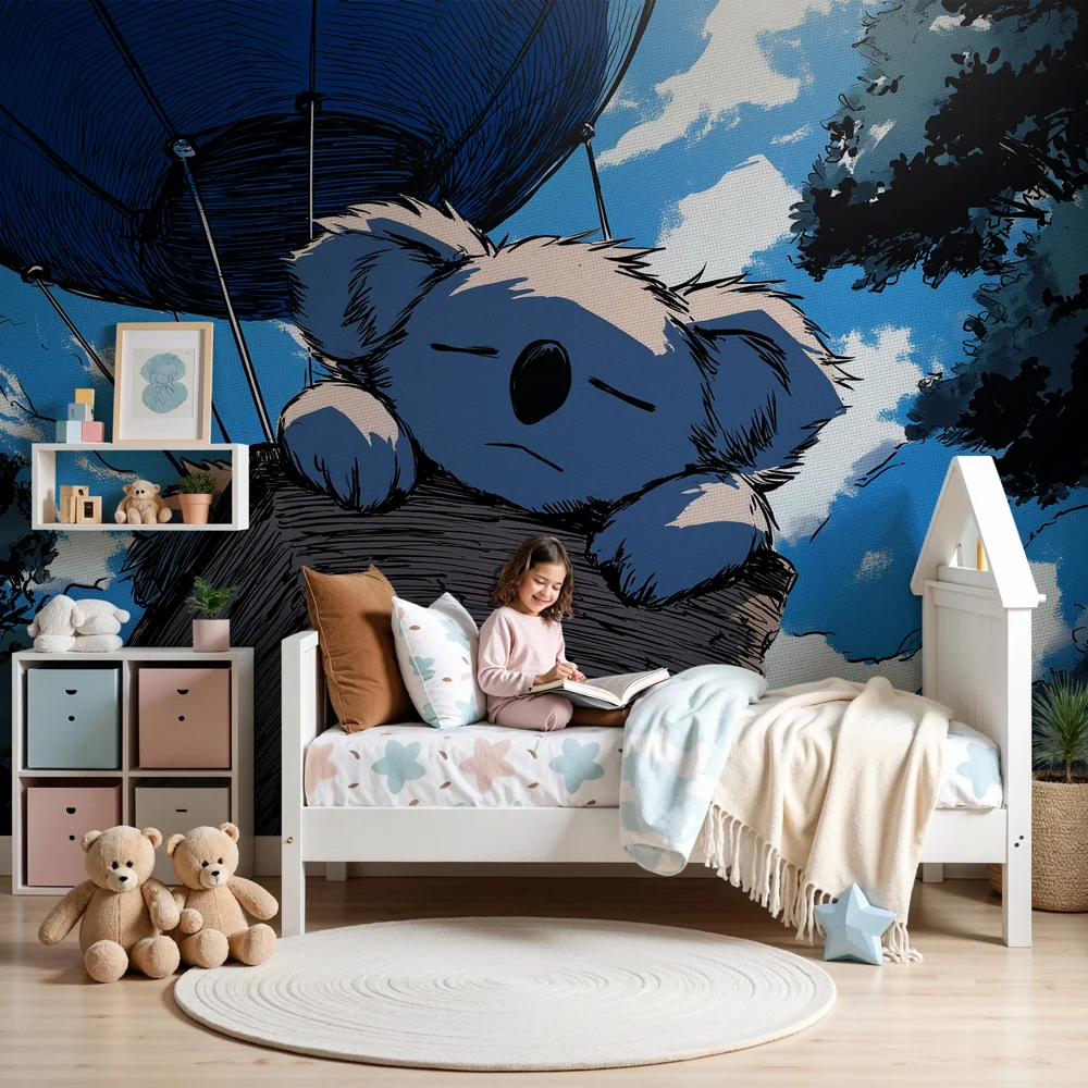 Papel de parede quarto bebê | Koala sonhador nas nuvens