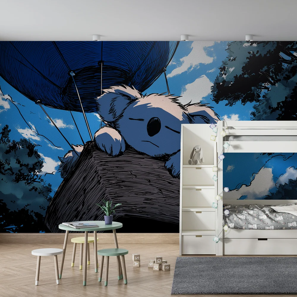 Papel de parede quarto bebê | Koala sonhador nas nuvens