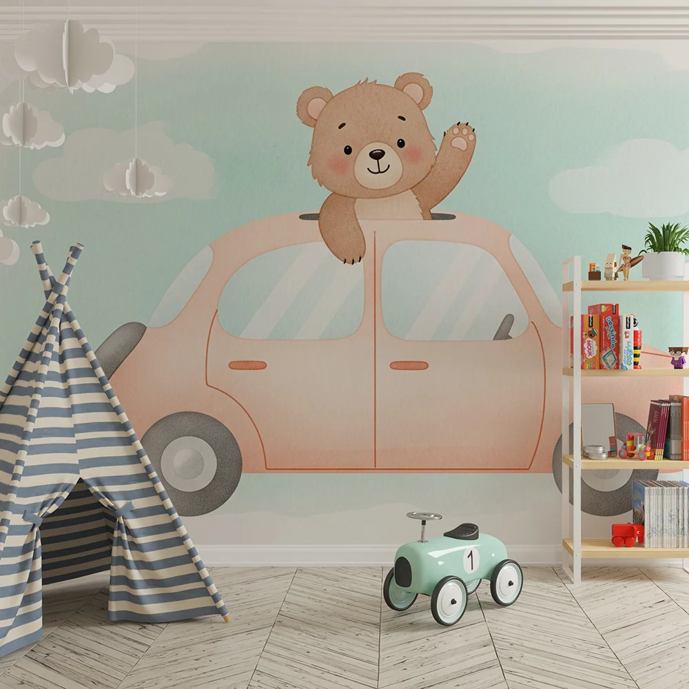 Papel de parede quarto bebê | Ouriço aventureiro no carro