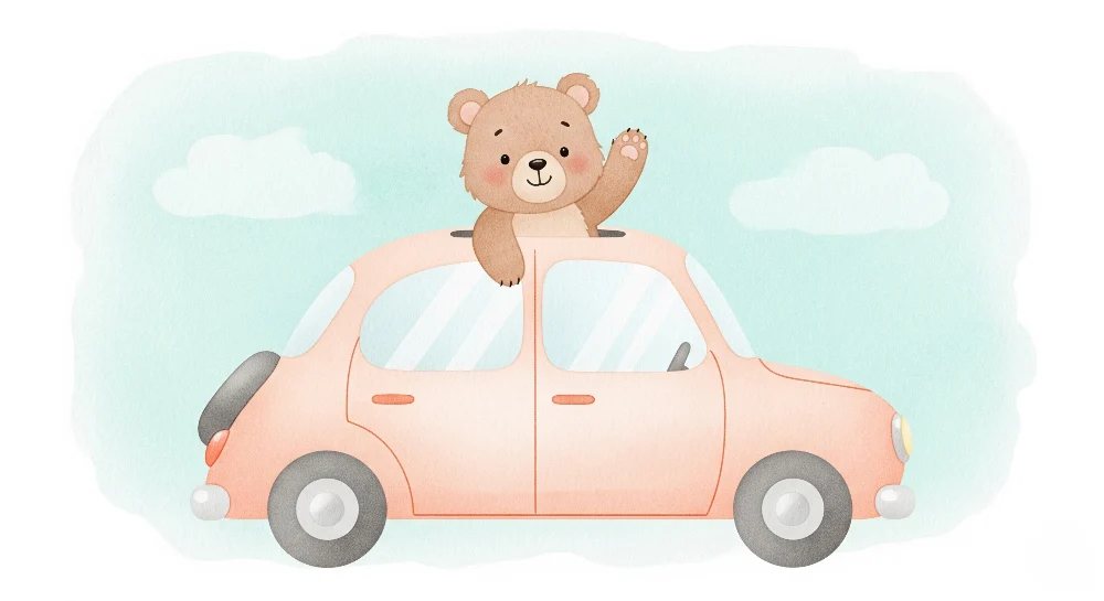 Papel de parede quarto bebê | Ouriço aventureiro no carro