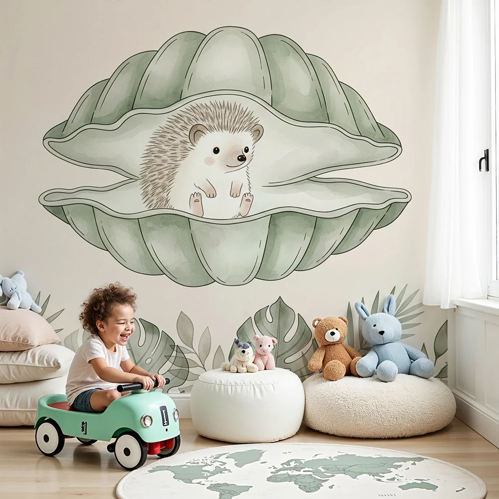 Papel de parede quarto bebê | Ouriço em uma concha