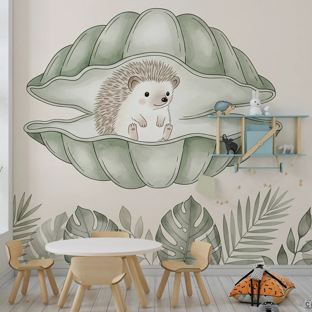 Papel de parede quarto bebê | Ouriço em uma concha
