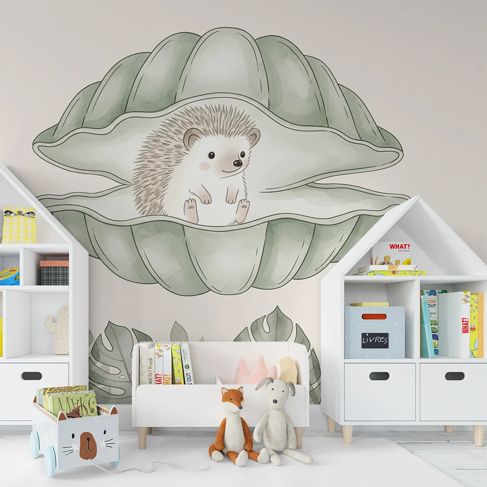 Papel de parede quarto bebê | Ouriço em uma concha