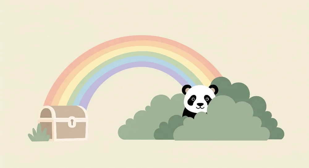 Papel de parede quarto bebê | Panda e arco-íris num jardim mágico