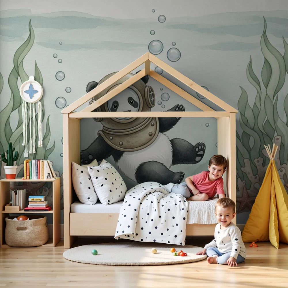 Papel de parede quarto bebê | Panda explorador submarino