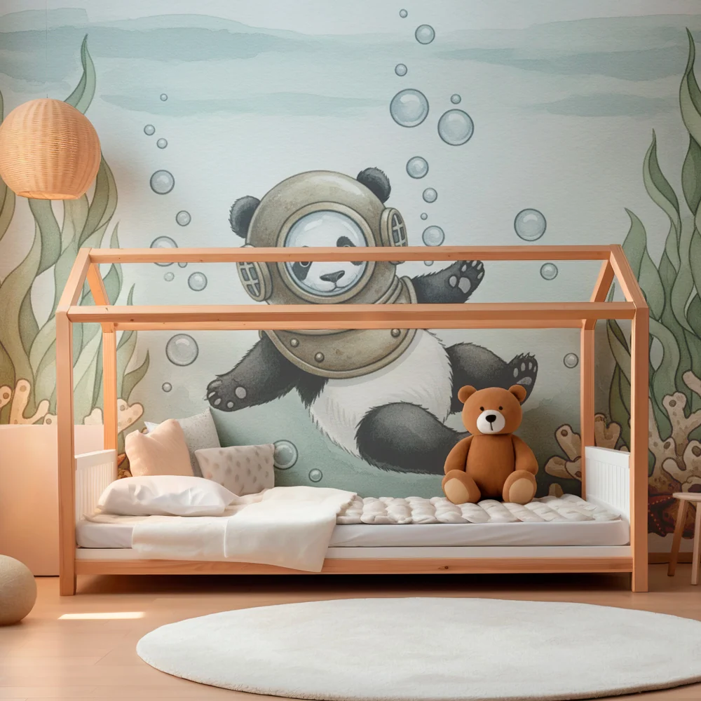 Papel de parede quarto bebê | Panda explorador submarino