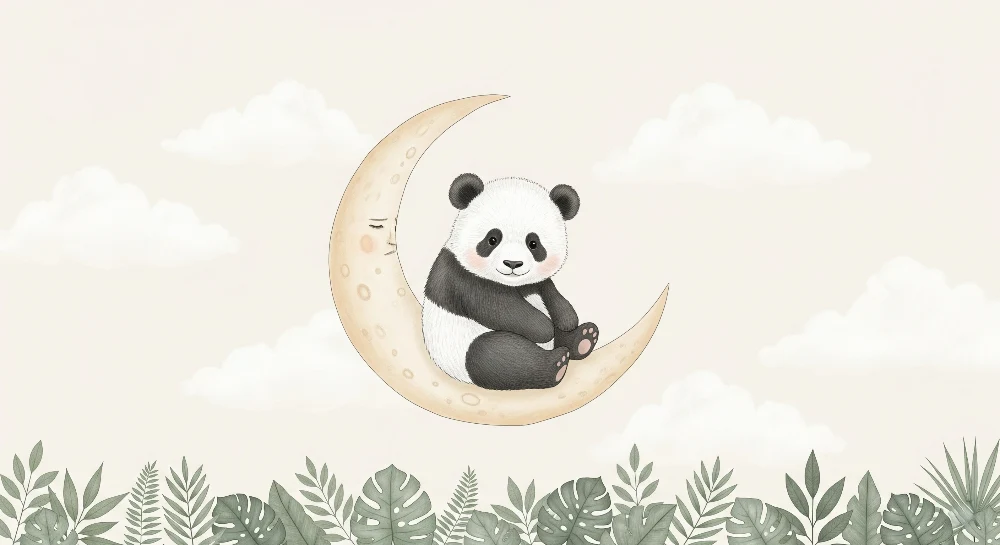 Papel de parede quarto bebê | Panda fofo na lua