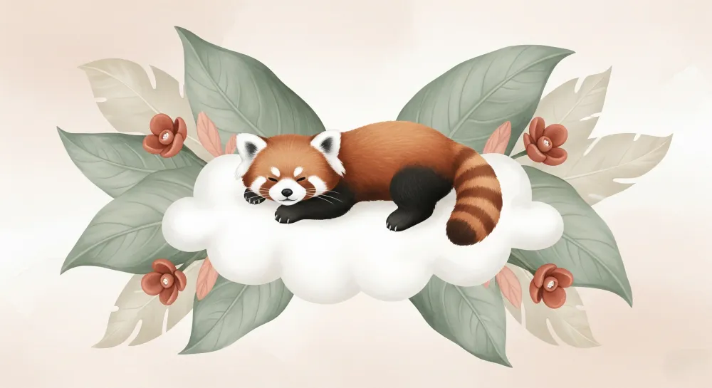 Papel de parede quarto bebê | Panda vermelho adormecido numa nuvem