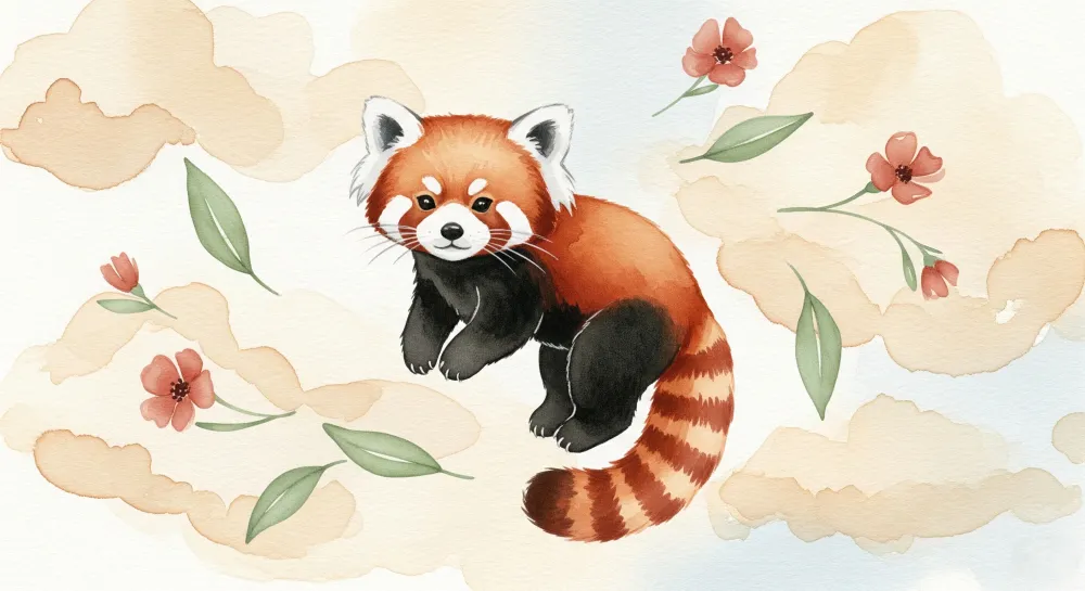 Papel de parede quarto bebê | Panda vermelho brincalhão e flores delicadas