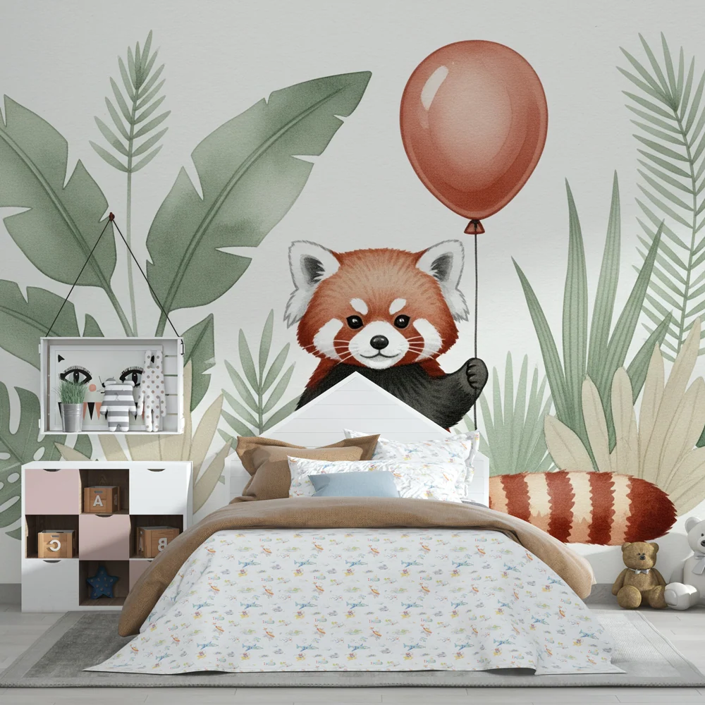 Papel de parede quarto bebê | Panda vermelho e rachaduras exóticas