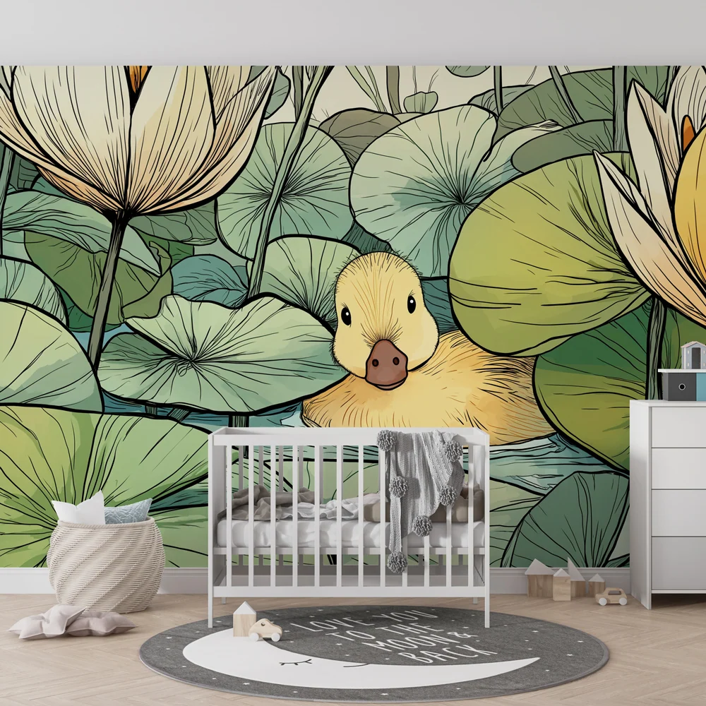 Papel de parede quarto bebê | Pato no meio dos nenúfares