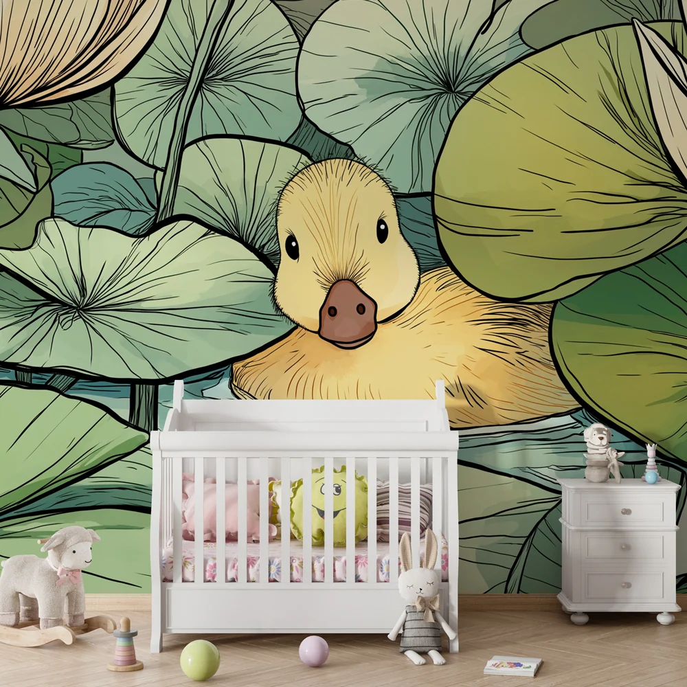 Papel de parede quarto bebê | Pato no meio dos nenúfares