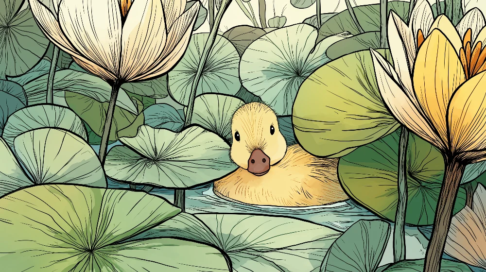 Papel de parede quarto bebê | Pato no meio dos nenúfares