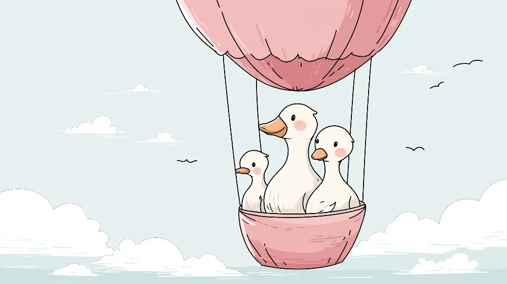 Papel de parede quarto bebê | Patos em balão de ar quente no céu