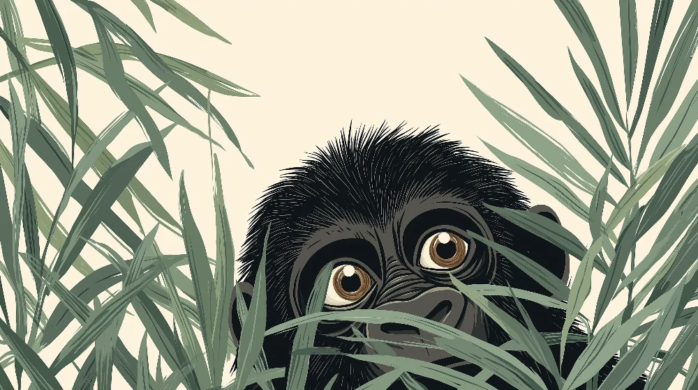 Papel de parede quarto bebê | Pequeno gorila escondido na selva